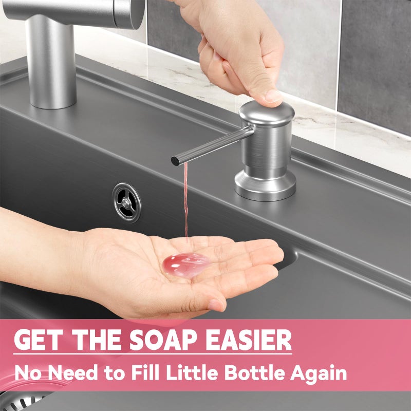 OHiHi Sink Soap Dispenser, OHiHi Kitchen Sink Soap Dispenser with 47" Extension Tube, Wide Pump Head Base, No Water Leaking, No Need to Fill The Little Bottle Again, Brushed Nickel - Image 4